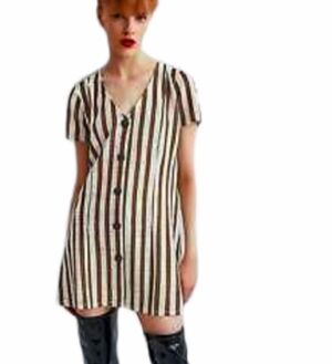 Zara Trafaluc striped dress, colors brown and cream, size S